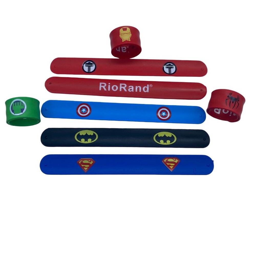 Superhero Themed RioRand Slap Bracelets Kids & Adults Pack Of 8 Party Favors